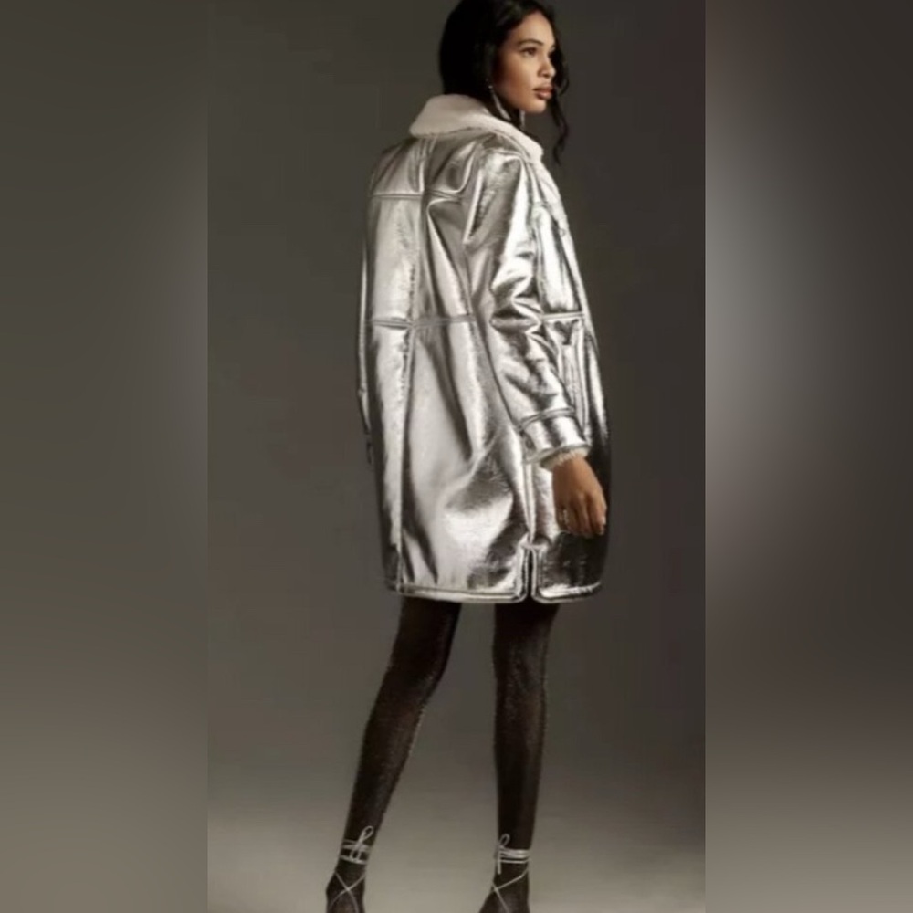 7 For All Mankind Los Angeles Silver Faux Shearling Coat Jacket ( S )